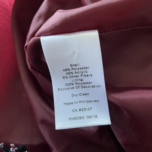 Talbots Women 10 Burgundy Tweed Fringe Hem Button Faux Wrap Pencil Skirt - Picture 11 of 11